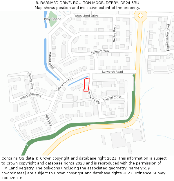 8, BARNARD DRIVE, BOULTON MOOR, DERBY, DE24 5BU: Location map and indicative extent of plot