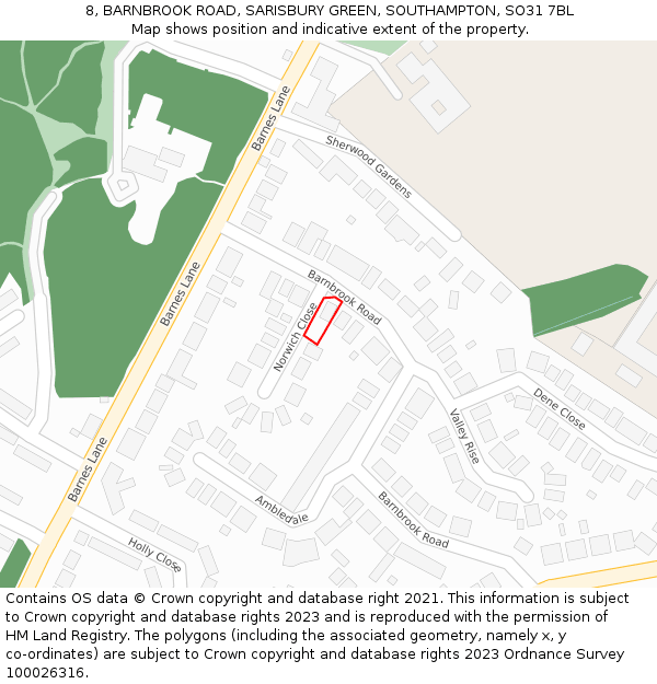 8, BARNBROOK ROAD, SARISBURY GREEN, SOUTHAMPTON, SO31 7BL: Location map and indicative extent of plot