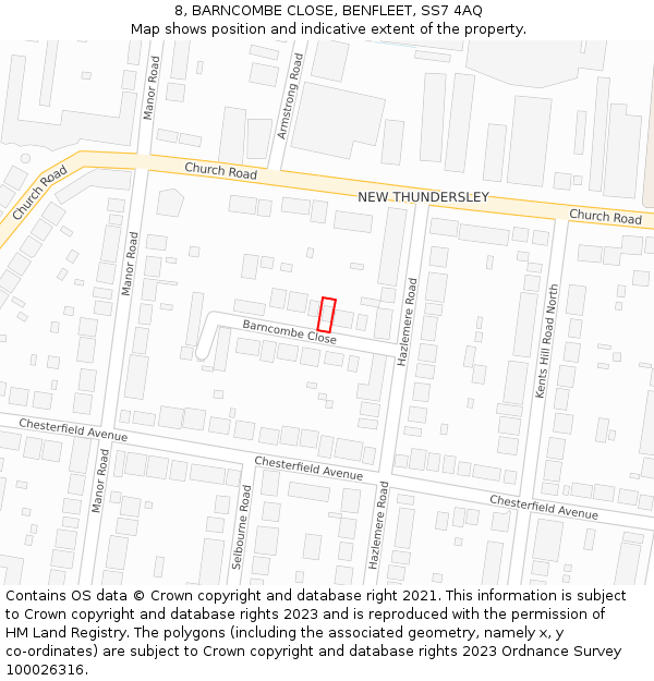 8, BARNCOMBE CLOSE, BENFLEET, SS7 4AQ: Location map and indicative extent of plot