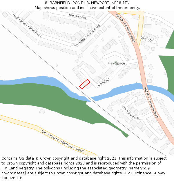 8, BARNFIELD, PONTHIR, NEWPORT, NP18 1TN: Location map and indicative extent of plot