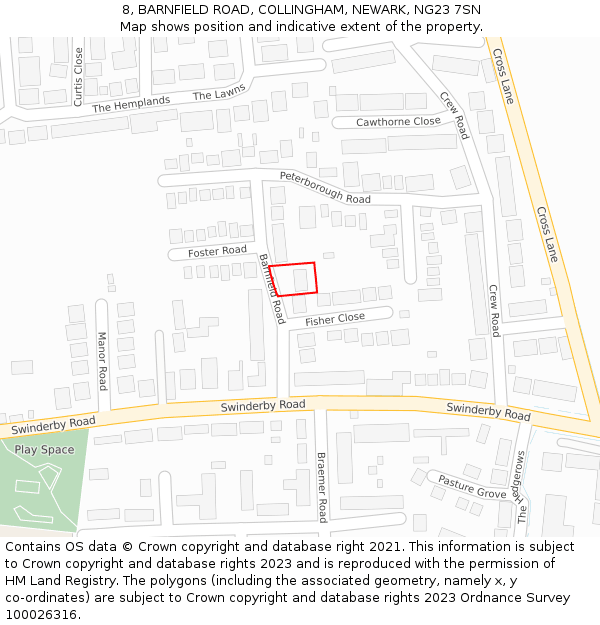 8, BARNFIELD ROAD, COLLINGHAM, NEWARK, NG23 7SN: Location map and indicative extent of plot