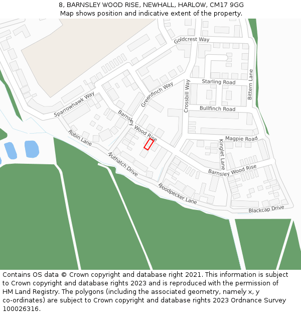 8, BARNSLEY WOOD RISE, NEWHALL, HARLOW, CM17 9GG: Location map and indicative extent of plot