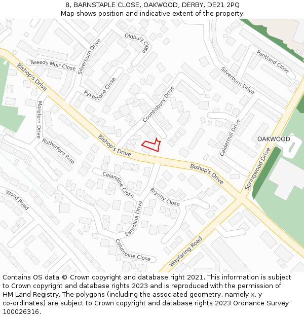 8, BARNSTAPLE CLOSE, OAKWOOD, DERBY, DE21 2PQ: Location map and indicative extent of plot