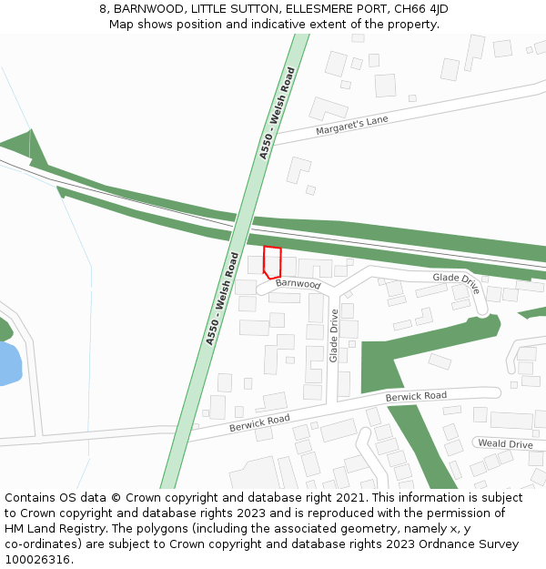 8, BARNWOOD, LITTLE SUTTON, ELLESMERE PORT, CH66 4JD: Location map and indicative extent of plot