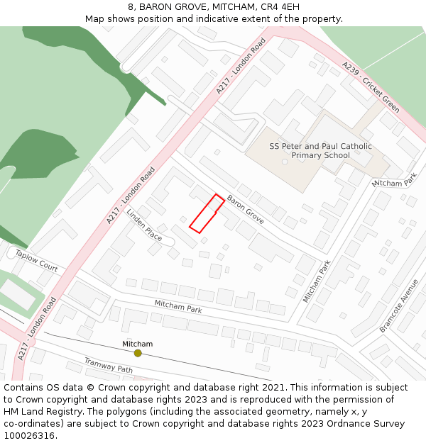 8, BARON GROVE, MITCHAM, CR4 4EH: Location map and indicative extent of plot