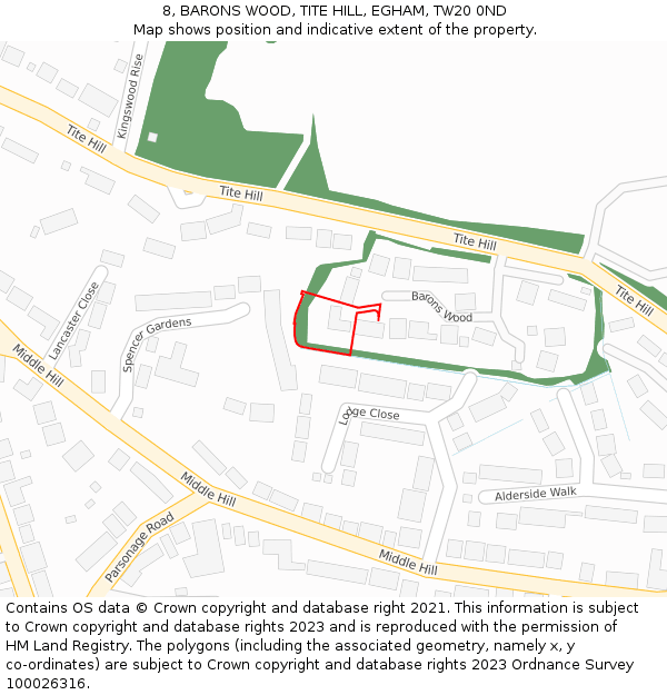 8, BARONS WOOD, TITE HILL, EGHAM, TW20 0ND: Location map and indicative extent of plot