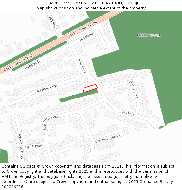 8, BARR DRIVE, LAKENHEATH, BRANDON, IP27 9JF: Location map and indicative extent of plot