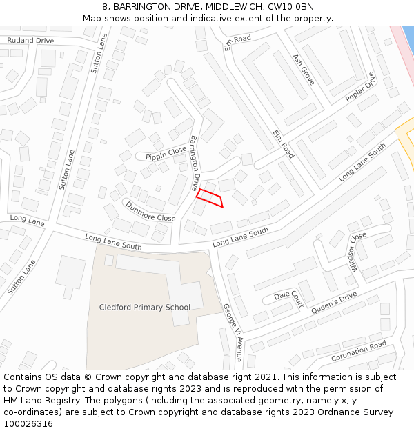 8, BARRINGTON DRIVE, MIDDLEWICH, CW10 0BN: Location map and indicative extent of plot