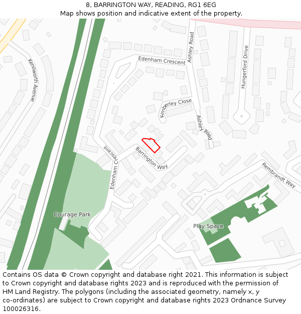 8, BARRINGTON WAY, READING, RG1 6EG: Location map and indicative extent of plot