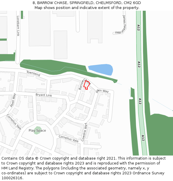 8, BARROW CHASE, SPRINGFIELD, CHELMSFORD, CM2 6GD: Location map and indicative extent of plot