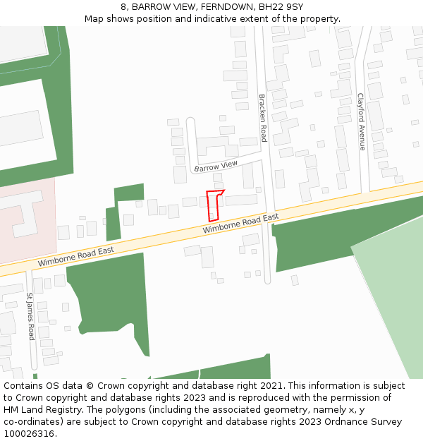 8, BARROW VIEW, FERNDOWN, BH22 9SY: Location map and indicative extent of plot