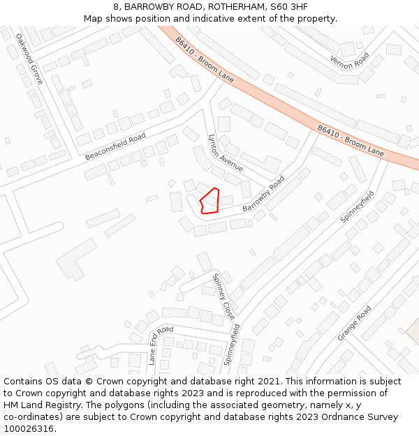 8, BARROWBY ROAD, ROTHERHAM, S60 3HF: Location map and indicative extent of plot