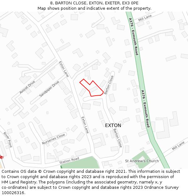 8, BARTON CLOSE, EXTON, EXETER, EX3 0PE: Location map and indicative extent of plot