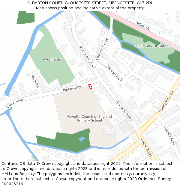 8, BARTON COURT, GLOUCESTER STREET, CIRENCESTER, GL7 2DL: Location map and indicative extent of plot