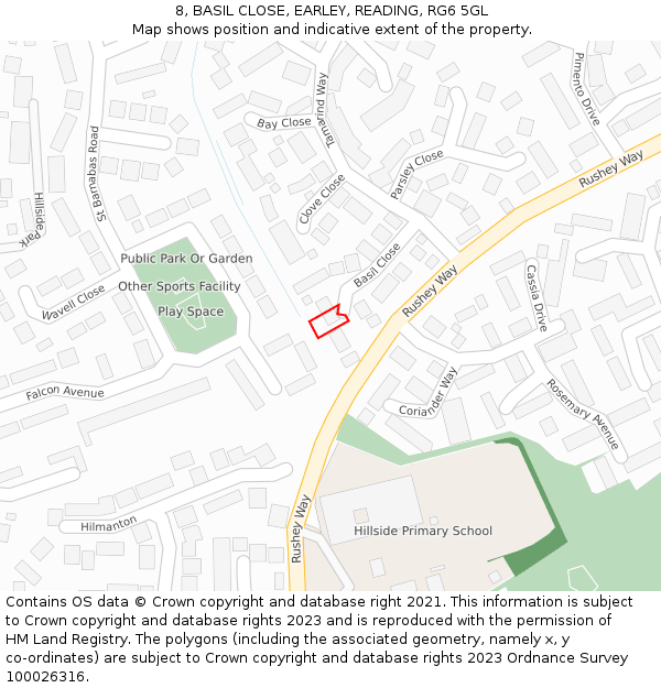 8, BASIL CLOSE, EARLEY, READING, RG6 5GL: Location map and indicative extent of plot