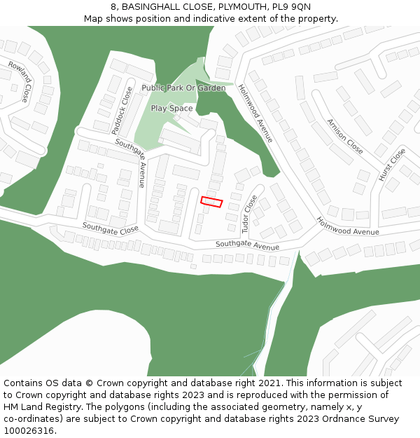 8, BASINGHALL CLOSE, PLYMOUTH, PL9 9QN: Location map and indicative extent of plot