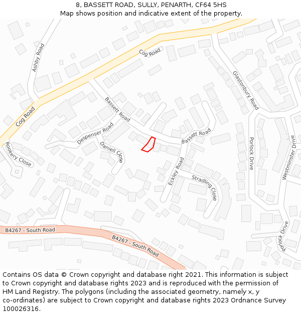 8, BASSETT ROAD, SULLY, PENARTH, CF64 5HS: Location map and indicative extent of plot