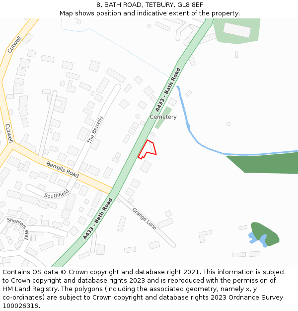 8, BATH ROAD, TETBURY, GL8 8EF: Location map and indicative extent of plot