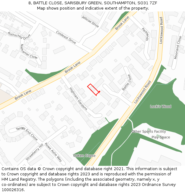 8, BATTLE CLOSE, SARISBURY GREEN, SOUTHAMPTON, SO31 7ZF: Location map and indicative extent of plot