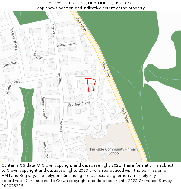 8, BAY TREE CLOSE, HEATHFIELD, TN21 8YG: Location map and indicative extent of plot