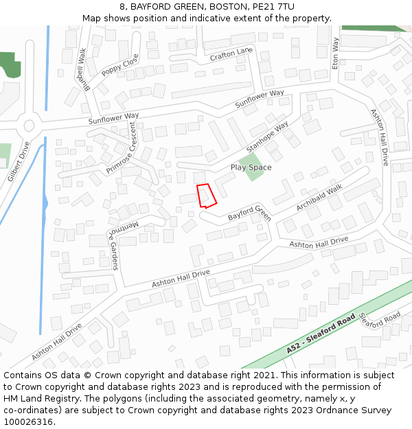 8, BAYFORD GREEN, BOSTON, PE21 7TU: Location map and indicative extent of plot