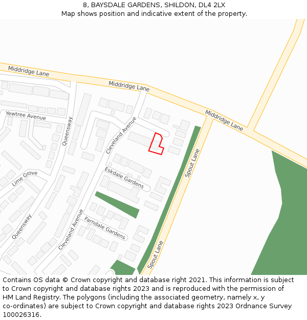 8, BAYSDALE GARDENS, SHILDON, DL4 2LX: Location map and indicative extent of plot