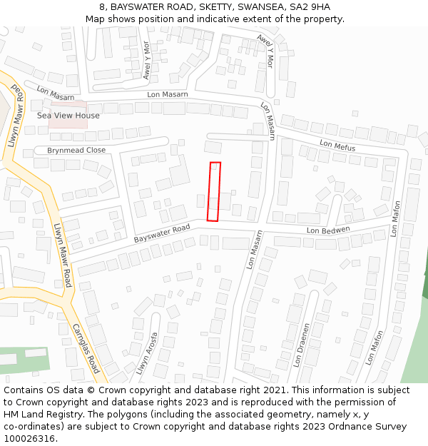8, BAYSWATER ROAD, SKETTY, SWANSEA, SA2 9HA: Location map and indicative extent of plot
