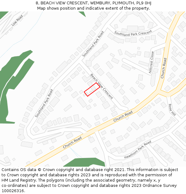 8, BEACH VIEW CRESCENT, WEMBURY, PLYMOUTH, PL9 0HJ: Location map and indicative extent of plot