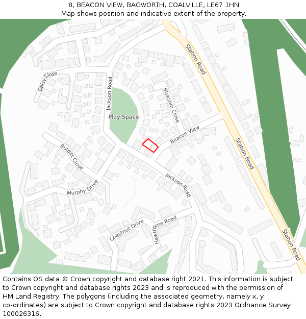 8, BEACON VIEW, BAGWORTH, COALVILLE, LE67 1HN: Location map and indicative extent of plot
