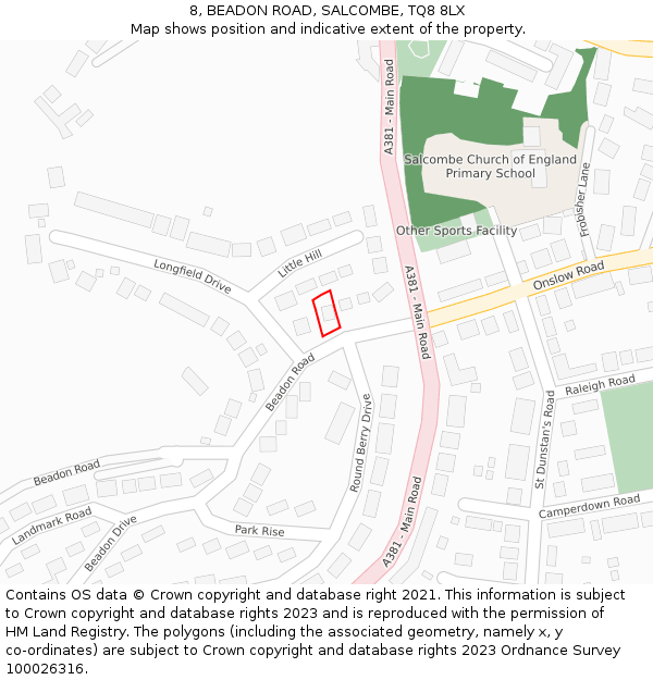 8, BEADON ROAD, SALCOMBE, TQ8 8LX: Location map and indicative extent of plot