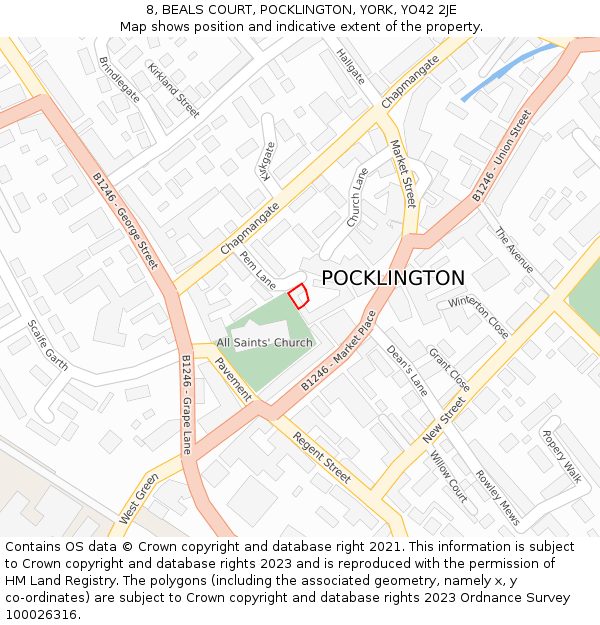 8, BEALS COURT, POCKLINGTON, YORK, YO42 2JE: Location map and indicative extent of plot