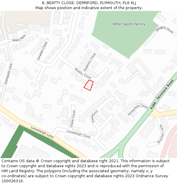 8, BEATTY CLOSE, DERRIFORD, PLYMOUTH, PL6 6LJ: Location map and indicative extent of plot