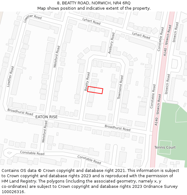 8, BEATTY ROAD, NORWICH, NR4 6RQ: Location map and indicative extent of plot