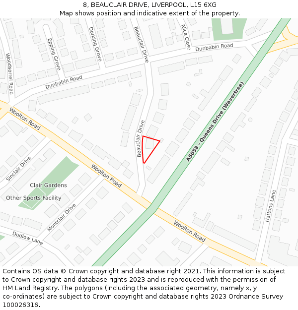 8, BEAUCLAIR DRIVE, LIVERPOOL, L15 6XG: Location map and indicative extent of plot