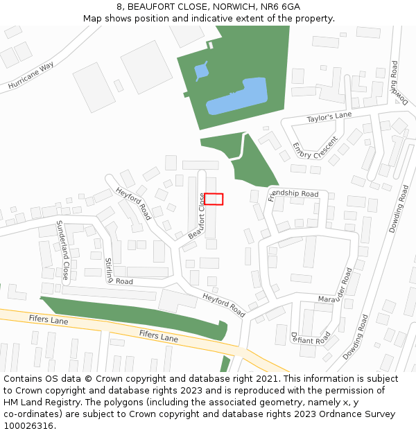 8, BEAUFORT CLOSE, NORWICH, NR6 6GA: Location map and indicative extent of plot