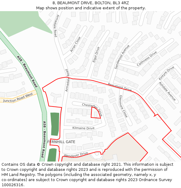 8, BEAUMONT DRIVE, BOLTON, BL3 4RZ: Location map and indicative extent of plot