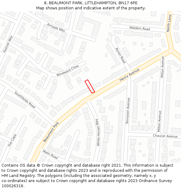 8, BEAUMONT PARK, LITTLEHAMPTON, BN17 6PE: Location map and indicative extent of plot