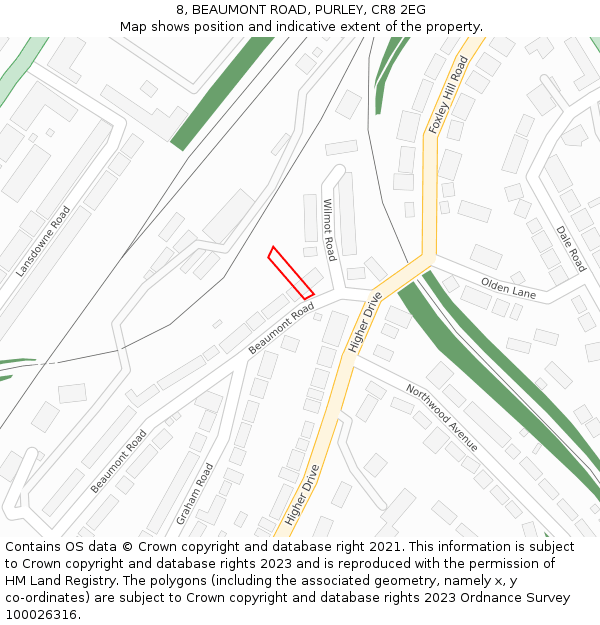 8, BEAUMONT ROAD, PURLEY, CR8 2EG: Location map and indicative extent of plot