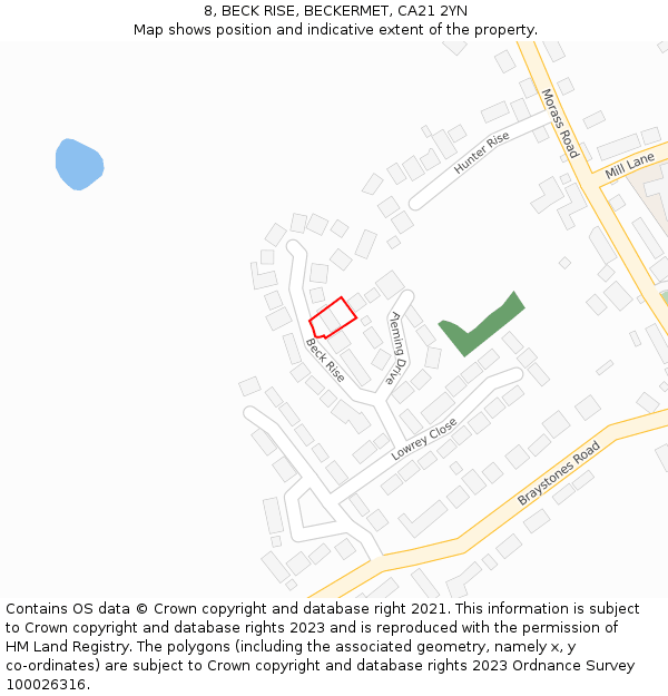 8, BECK RISE, BECKERMET, CA21 2YN: Location map and indicative extent of plot