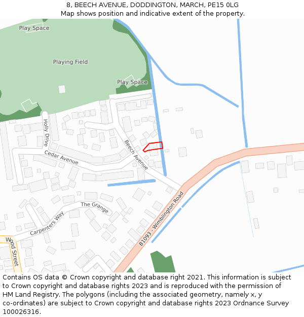 8, BEECH AVENUE, DODDINGTON, MARCH, PE15 0LG: Location map and indicative extent of plot