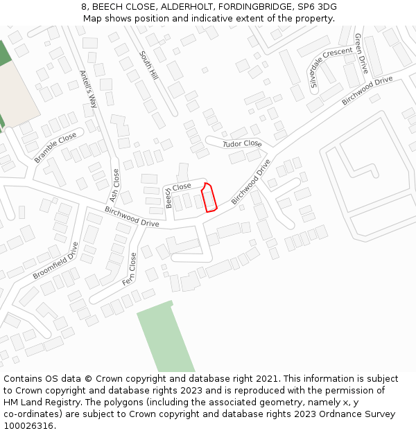 8, BEECH CLOSE, ALDERHOLT, FORDINGBRIDGE, SP6 3DG: Location map and indicative extent of plot