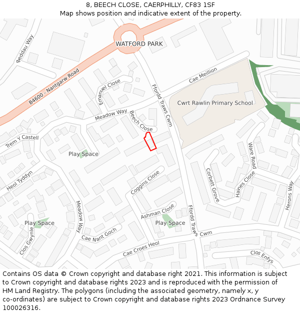 8, BEECH CLOSE, CAERPHILLY, CF83 1SF: Location map and indicative extent of plot