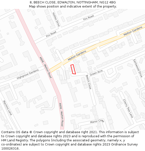 8, BEECH CLOSE, EDWALTON, NOTTINGHAM, NG12 4BG: Location map and indicative extent of plot