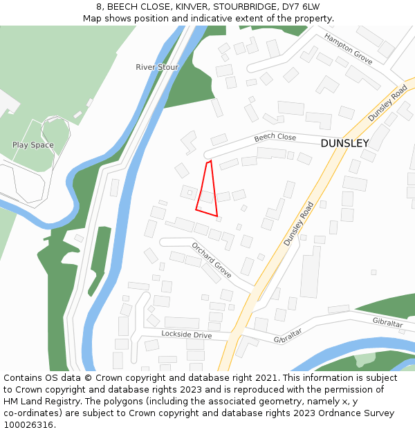 8, BEECH CLOSE, KINVER, STOURBRIDGE, DY7 6LW: Location map and indicative extent of plot