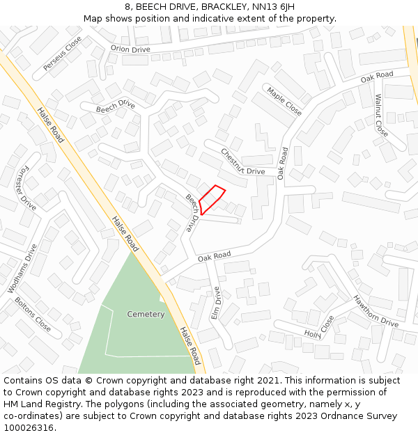 8, BEECH DRIVE, BRACKLEY, NN13 6JH: Location map and indicative extent of plot