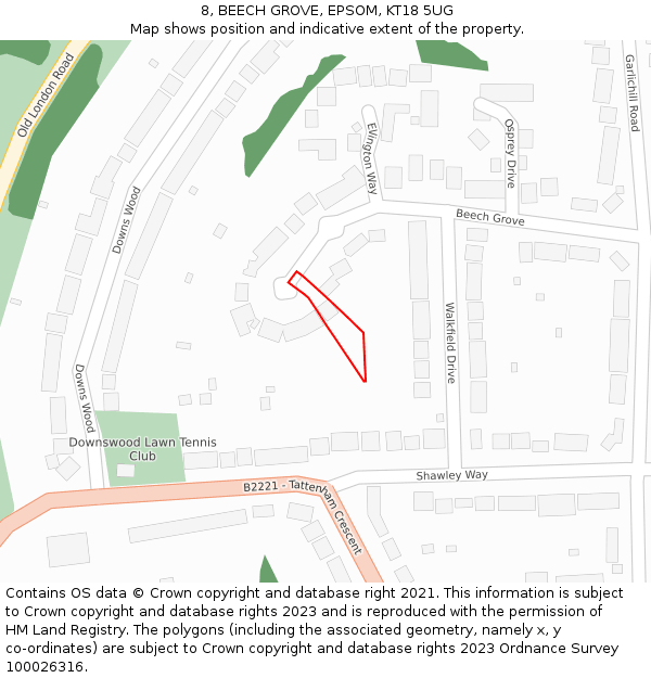 8, BEECH GROVE, EPSOM, KT18 5UG: Location map and indicative extent of plot