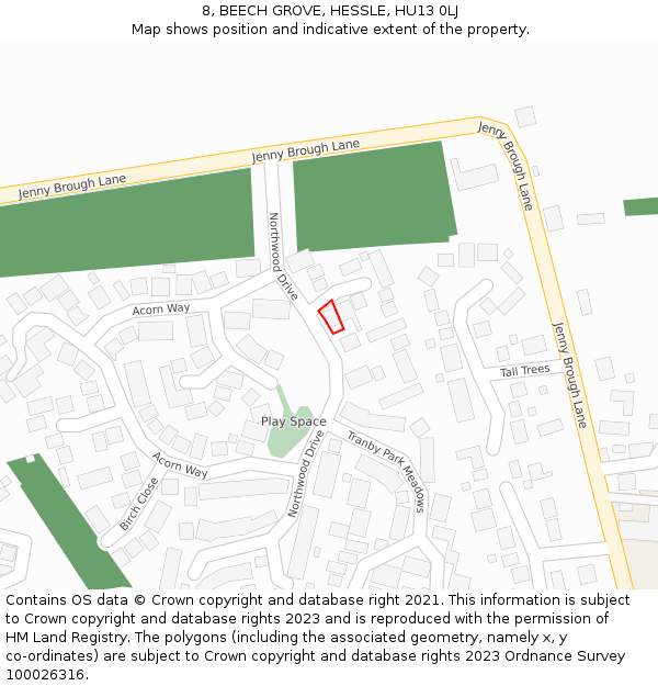 8, BEECH GROVE, HESSLE, HU13 0LJ: Location map and indicative extent of plot