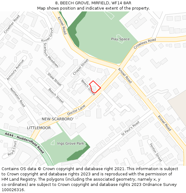 8, BEECH GROVE, MIRFIELD, WF14 8AR: Location map and indicative extent of plot