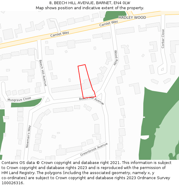 8, BEECH HILL AVENUE, BARNET, EN4 0LW: Location map and indicative extent of plot