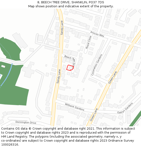 8, BEECH TREE DRIVE, SHANKLIN, PO37 7DS: Location map and indicative extent of plot